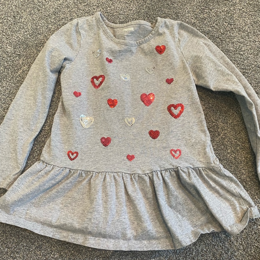 Gray Gymboree top with sparkle hearts all over like new